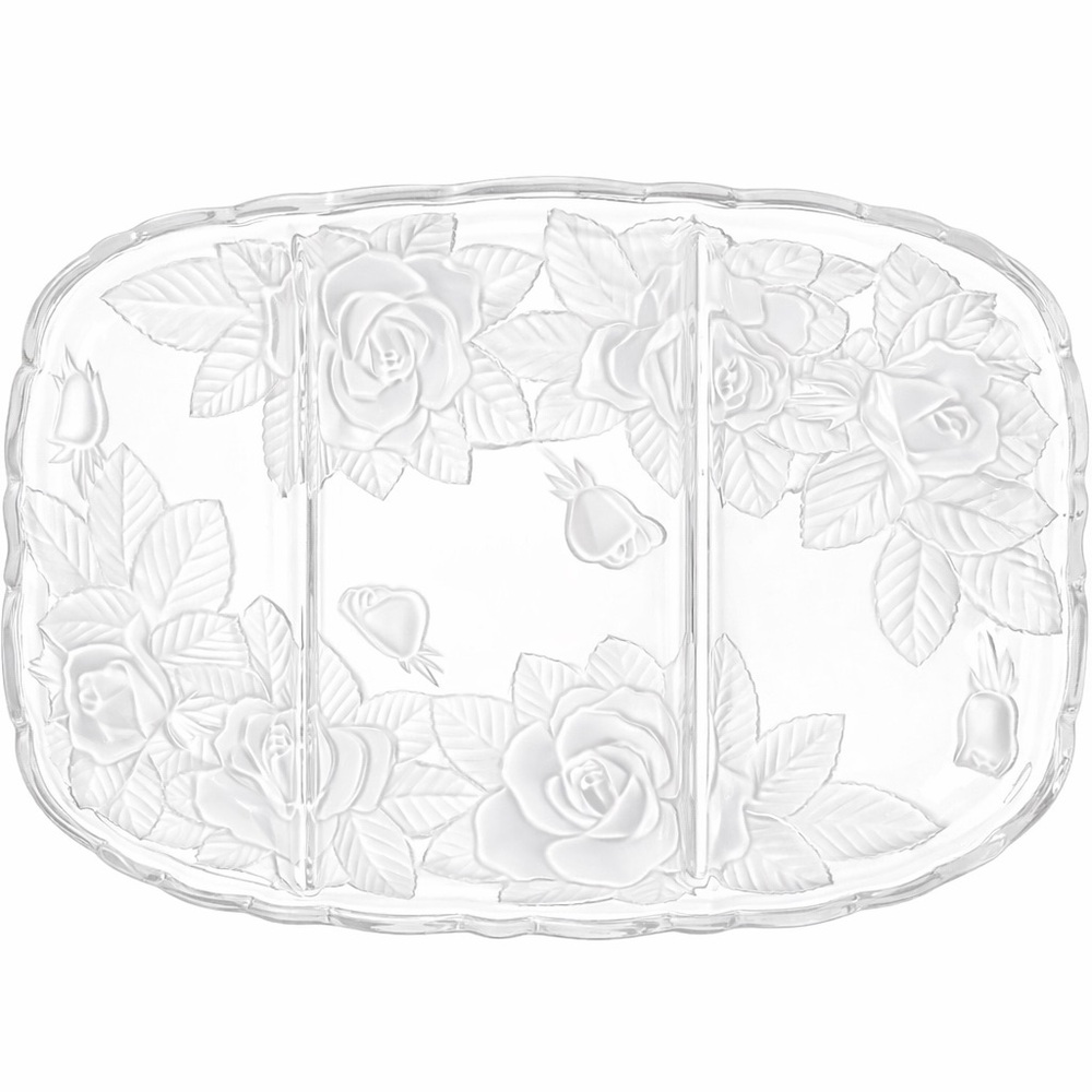 Vintage Mikasa Studio Nova Winter Rose Frosted Crystal Divided Serving Dish